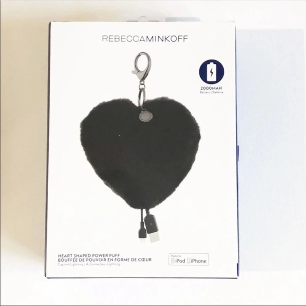 Rebecca Minkoff Fur Heart Power Puff Phone Charger & Keychain